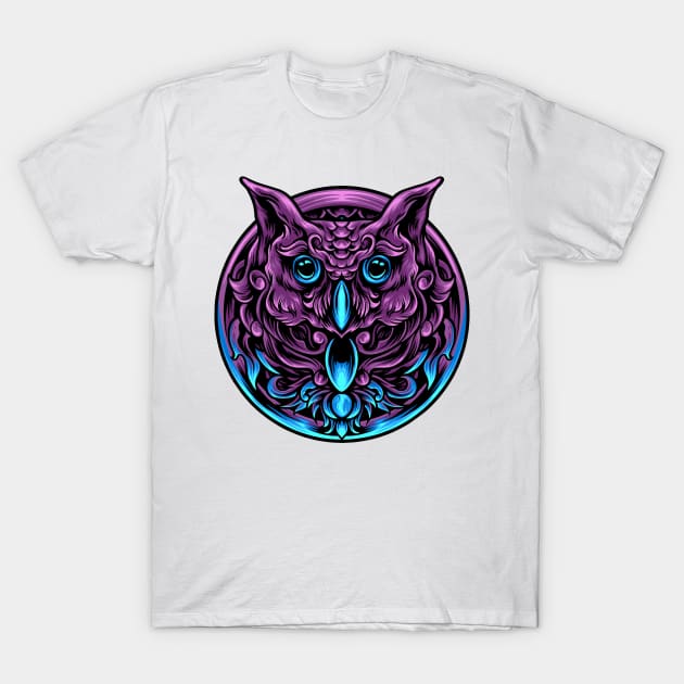 Owl Head With Ornament Fantasy Artsy Style T-Shirt by sorashop